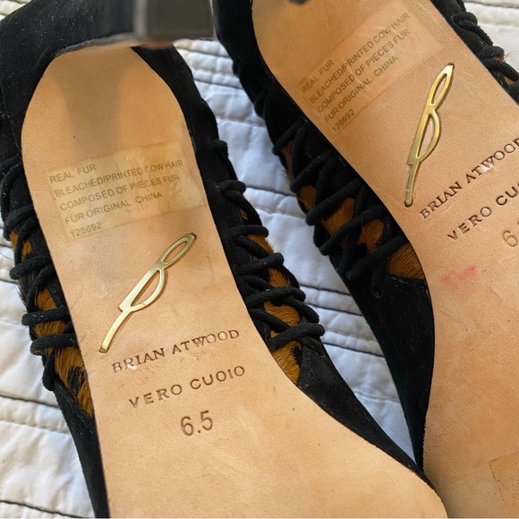 Brian Atwood Vero Cuoio Suede Black & Leopard Real Calf Hair Heels size 6.5 - Picture 3 of 8